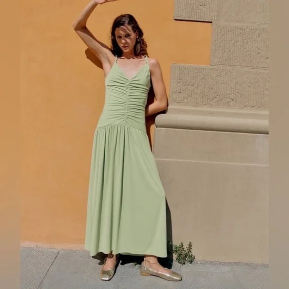 Zara Dresses & Skirts - Zara drop waist ruched maxi dress cutout back